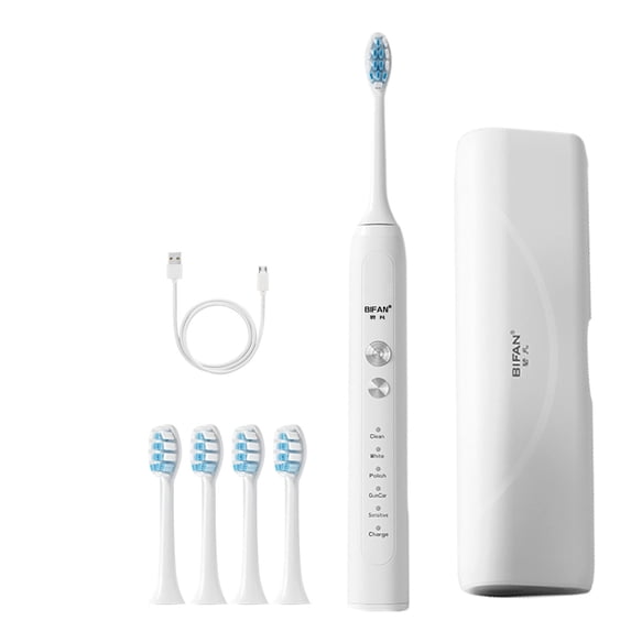 Wovilon USB Charging Toothbrush, Toothbrush With 4 Brush Heads, Smart 5-ModesTimer Toothbrush IPX7