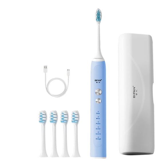 Wovilon USB Charging Toothbrush, Toothbrush With 4 Brush Heads, Smart 5-ModesTimer Toothbrush IPX7
