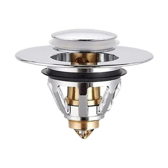 Wovilon Universal Bathroom Sink Stopper - Bounce Wash Basin Drain Filter With Anti-Clogging Strainer, Stainless Steel Up Drain Stopper, Bullet Core Push Type Sink Stopper, Brushed Nickel