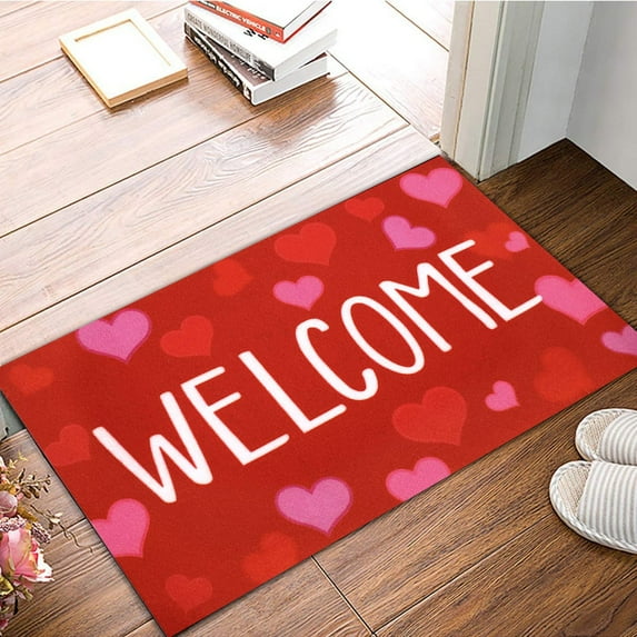 Wovilon Valentine's Day Welcome Doormat Red and Pink Heart Sweet Love Indoor Outdoor Entrance Home Front Porch Rugs February Romantic Housewarming Greetings Gift Decoration Supplies 15.7" X 29.5"