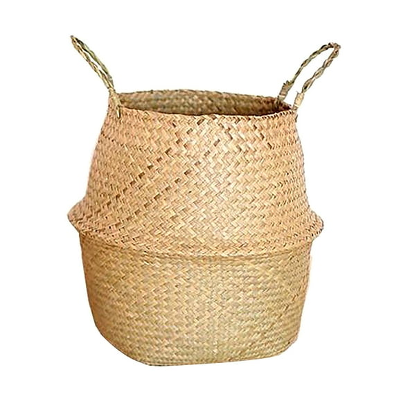 Wovilon Hand Woven Basket Flower Pot Straw Woven Flower Basket Plant Storage