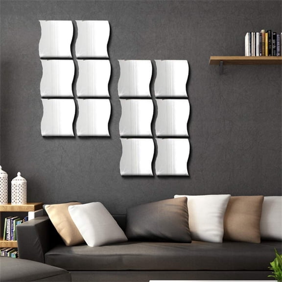 Wovilon Wall Stickers Murals For Bedroom, Living Room 6 Pcs Wavy Mirror Wall Stickers Full Length 3D Mirror Home Decor Acrylic Mirror Plastic Sheet For Home Living Room Bedroom Sofa Tv Wall Decor