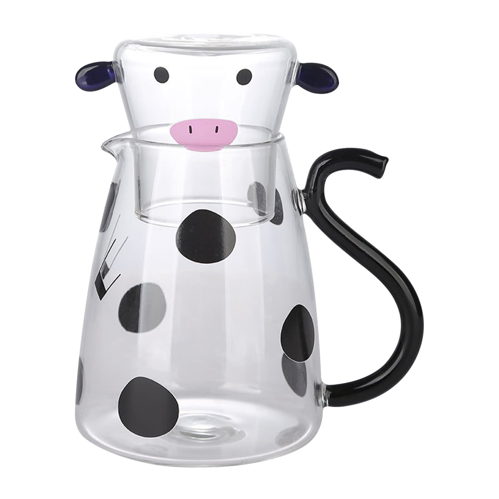 Wovilon Water Bottles Cow Glass Water Pitcher With Glass Cup, Small Glass Carafe For Milk Water Tea Lemonade Juice, Borosilicate Glass Water Jug Beverage Bottle For Home Office