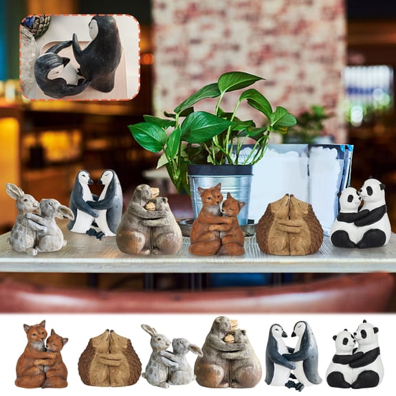 Wovilon Whimsical Love is in The Air Hedgehog Couple Hugging Figurines 2 Piece Parts 5" Tall Rustic Bears Valentine Lovers Decorative Figurine for Rustic Cabin Lodge Country Home