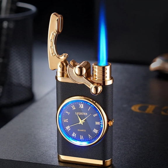 Wovilon Windproof Double Straight-Through Lighter Creative Personality Straight-Through Blue Flame Side-Pressed Lighter