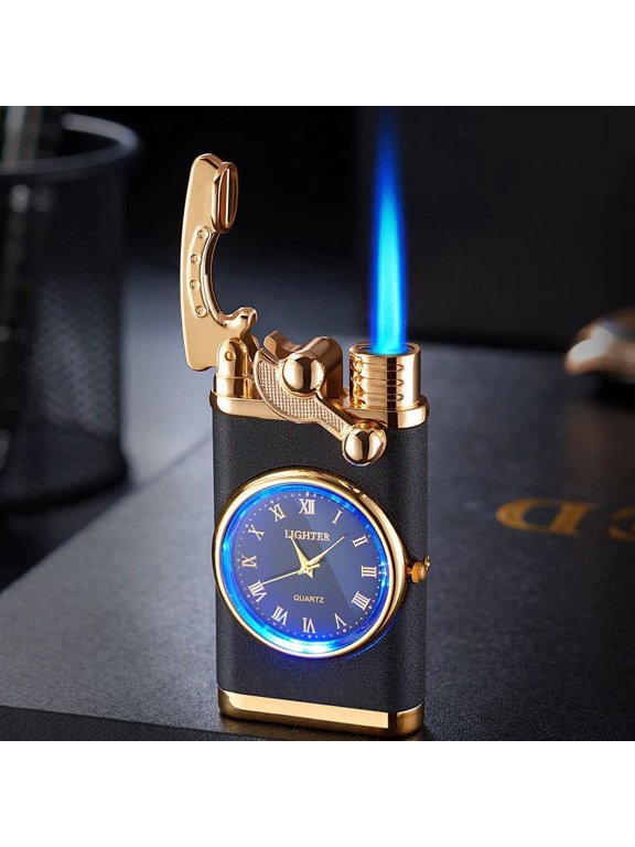 Windproof Double Straight-Through Lighter Creative Personality Straight-Through Blue Flame Side-Pressed Lighter