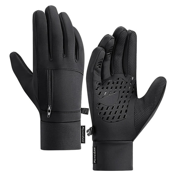 Wovilon Winter Warm Gloves Thickening Plush Full-finger Touching Screen Outdoor Cycling Zipper Gloves One Size Fits All Unisex Windproof Gloves