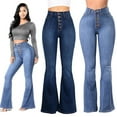 thumbnail image 1 of Wovilon Flare Jeans, Bell Bottom Jeans for Women, Women Button Up Bell Bottom Jeans Ripped Flare Fitted Denim Pants Size, 1 of 6