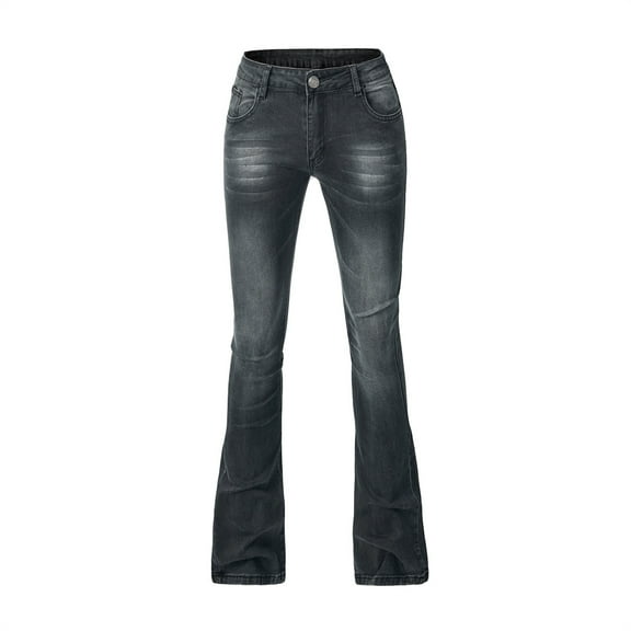 Wovilon Women Button Up Bell Bottom Jeans Ripped Flare Fitted Denim Pants Size