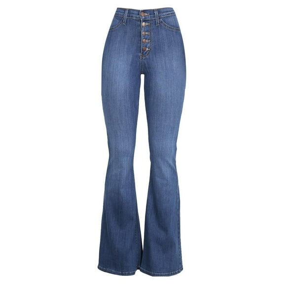 Wovilon Flare Jeans, Bell Bottom Jeans for Women, Women Button Up Bell Bottom Jeans Ripped Flare Fitted Denim Pants Size