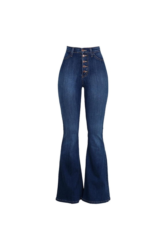 Flare Jeans, Bell Bottom Jeans for Women, Women Button Up Bell Bottom Jeans Ripped Flare Fitted Denim Pants Size