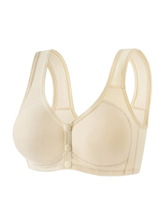 Women Front Closure Bra Wirefree Plus Size Full Coverage Front Snap Button Comfort Bra with Side Smoothing Wide Straps Thin Lightweight Sizes S to 6XL