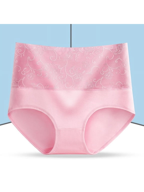 Women High Waist Cotton Underwear Tummy Control Lace Jacquard Briefs Full Coverage Plus Size Panties Postpartum C-Section Recovery Sizes L-5XL 7 Colors
