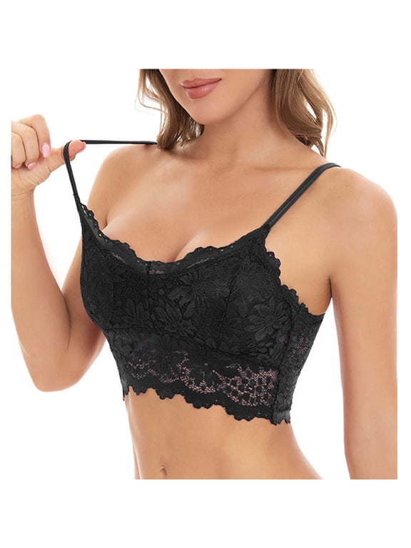 Women Lace Bralette Camisole Bra Wirefree Adjustable Spaghetti Strap Bandeau with Removable Pads Soft Stretch Everyday Layering Top