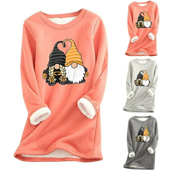 Women Warm Sherpa Lined Fleece Crewneck Sport Sweatshirt Pullover Loungewear Women Loungewear Nightgowns Long Sleeve Halloween Print Fall Fleece Tops