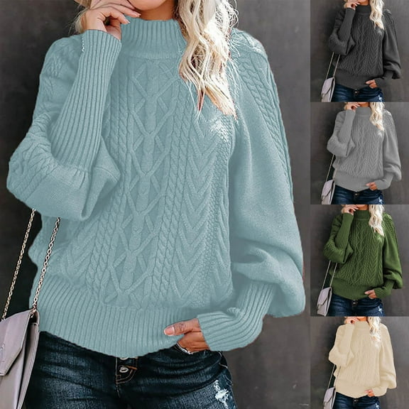 Wovilon Women's 100% Cotton Crewneck Cable Sweater