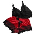thumbnail image 1 of Wovilon Women's 2 Piece Lace Cami and Satin Shorts Set, Adjustable Spaghetti Strap Bra and Boy Shorts with Bow Detail, Sheer Mesh Trimmed Romantic Home Wear for Wedding Honeymoon, 1 of 3