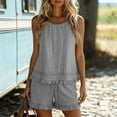 thumbnail image 1 of Wovilon Women's 2 Piece Sleeveless Cotton Linen Outfit Set with Ruffled Trim, Casual Tank Top and Drawstring Shorts, Summer Matching Relaxed Wear for Vacation, 1 of 9