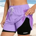 thumbnail image 1 of Wovilon Women's 2 in 1 Running Shorts with Mesh Overlay, Plus Size Double Layer Workout Bottoms, Quick Dry Drawstring Activewear for Summer Gym, 1 of 8