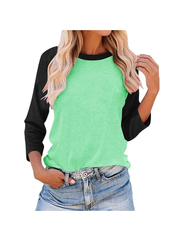 Women's Baseball Tee, 3/4 Sleeve Raglan T-Shirt, Crew Neck Color Block Casual Top, Loose Fit Soft Pullover for Daily Wear and Workout
