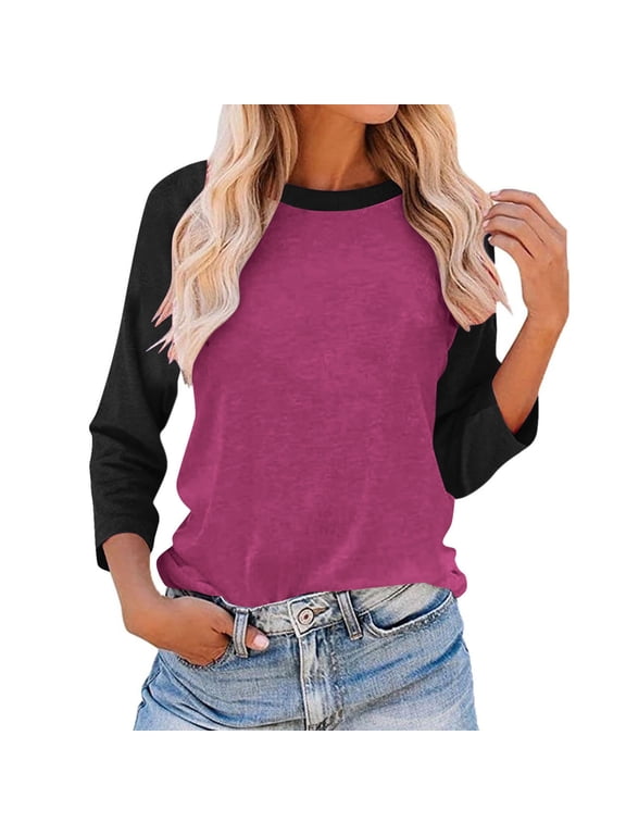 Women's Baseball Tee, 3/4 Sleeve Raglan T-Shirt, Crew Neck Color Block Casual Top, Loose Fit Soft Pullover for Daily Wear and Workout