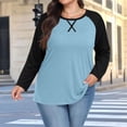 thumbnail image 1 of Wovilon Women's Casual Raglan Sleeve Top, Contrast Color Baseball Tee with Stitched X Neck Detail, Relaxed Fit Long Sleeve Shirt for Spring and Fall Everyday Wear, 1 of 6