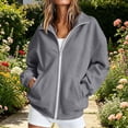thumbnail image 1 of Wovilon Women's Collared Full Zip Up Sweatshirt with Front Pockets, Relaxed Fit Drop Shoulder Long Sleeve Casual Jacket for Fall Winter Everyday Wear, 1 of 6