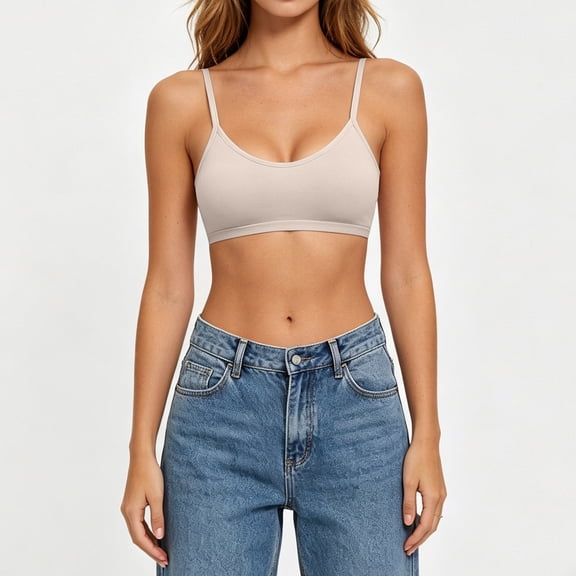 Wovilon Women's Everyday Bras, Seamless Wirefree Bralettes for Women, Soft Cotton Spaghetti Strap Crop Tops, Lightweight Comfortable Pullover Bras, Solid Color Basic Layering Intimates