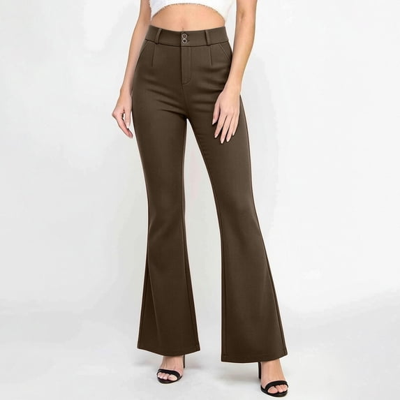 Wovilon Women's Flare Pants, High Waisted Double Button Business Casual Trousers with Pockets, Slim Fit Bootcut Work Pants for Women, Solid Color Office Wear Slacks