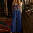 thumbnail image 1 of Wovilon Women's Floral Embroidered Sleeveless Wide Leg Jumpsuit with Pockets, Spaghetti Strap Boho Summer Vacation Outfit, Loose Fit Cotton Linen Overalls for Women, 1 of 9