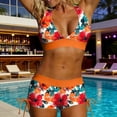 thumbnail image 1 of Wovilon Women's Floral Print Two Piece Swimsuit with Color Block Trim and Side Drawstring Shorts, Stylish Halter V-Neck Top for Summer Beach Vacation, 1 of 9