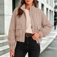 thumbnail image 1 of Wovilon Women's Gingham Jacket, Stand Collar Zip-Up with Flap Pockets, Long Sleeve Cropped Fit for Spring Fall, 1 of 8