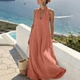 thumbnail image 1 of Wovilon Women's Halter Neck Sleeveless Maxi Dress, V-Neck Solid Color Flowy A-Line Long Summer Tunic, Lightweight Cotton Linen Blend Beach Vacation Casual Cover Up, 1 of 7