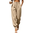 thumbnail image 1 of Wovilon Women's High Waist Pleated Tapered Ankle Pants with Pockets, Double Button Closure Work Trousers for Office Commute Business Casual Spring Fall Everyday Wear, 1 of 7