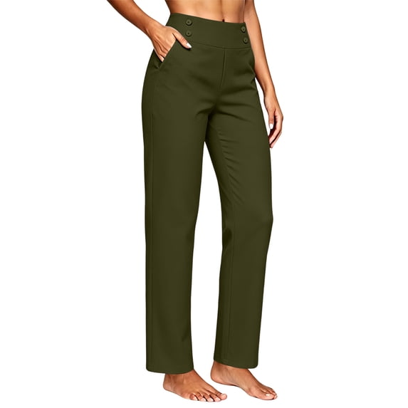 Wovilon Women's High Waist Straight Leg Golf Pants with Button Front and Side Pockets, Lightweight Stretch Fabric for Work Casual and Daily Wear