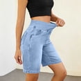 thumbnail image 1 of Wovilon Women's High Waist Stretch Denim Bermuda Shorts with Pockets, Pull-On Slim Fit Knee Length Jeans Shorts, Classic Casual Summer Bottoms for Daily Wear, 1 of 9