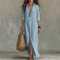 thumbnail image 1 of Wovilon Women's Maxi Shirt Dresses, Casual Button Down Long Tunic Tops with Front Slit, Loose Fit Roll-Up Sleeve Solid Color Beach Cover Up Dress, Lightweight Summer Vacation Wear, 1 of 9