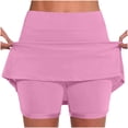 thumbnail image 1 of Wovilon Women's Mid Waist Skort with Built-in Inner Shorts and Elastic Waistband, Athletic Stretch Mini A-Line Solid Color Skirt for Tennis Golf Running Summer Everyday, 1 of 6