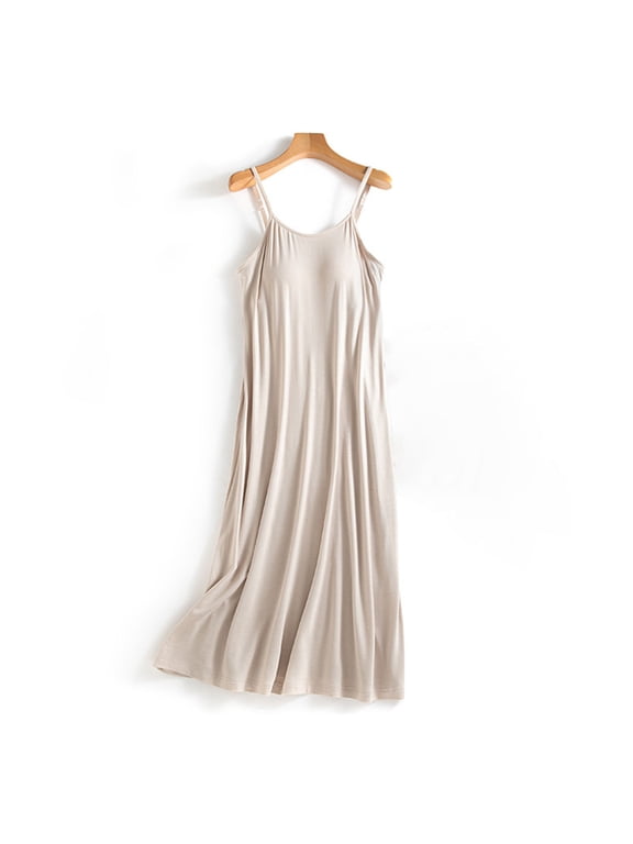 Women's Modal Nightgown, Sleeveless Long Sleep Dress with Built-In Bra, Spaghetti Strap Lounge Dress for Sleeping and Home Wear