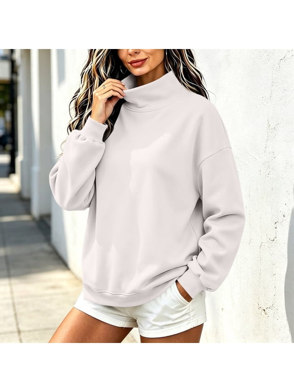 Women's Oversized Sweatshirt Funnel Neck Pullover Drop Shoulder Side Slit Kangaroo Pocket Loose Fit Solid Color Casual Fall Winter Top