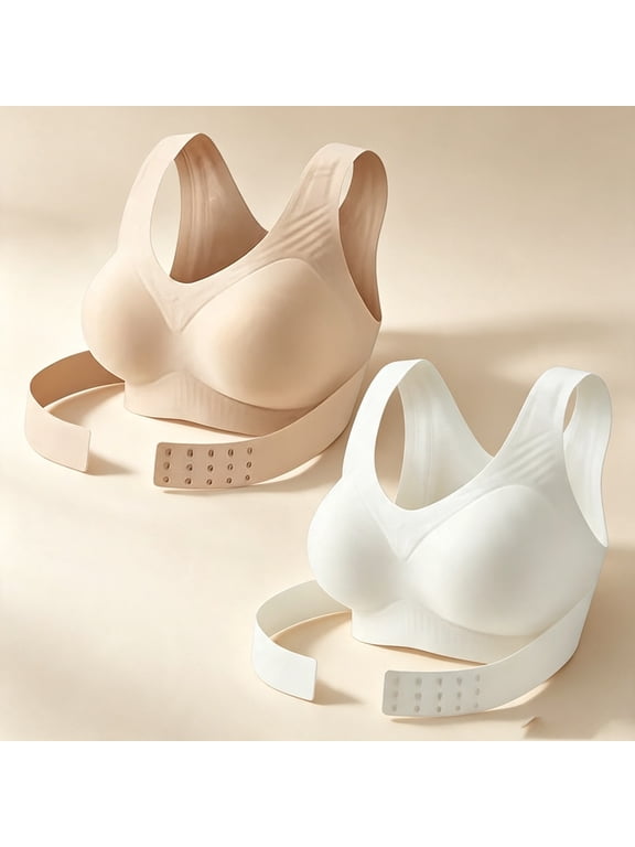 Women's Posture Corrector Bra with X-Back Support and Seamless Molded Cups, Adjustable Wide Straps, 2 Pack Solid Color for Everyday Daily Wear