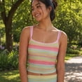 thumbnail image 1 of Wovilon Women's Rainbow Striped Spaghetti Strap Tank Top with Scalloped Trim, Ribbed Knit Fitted Cami for Summer Vacation and Daily Wear, 1 of 9