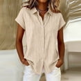 thumbnail image 1 of Wovilon Women's Relaxed Fit Classic Striped Button-Up Shirt with Button Front and Collared Neck, Short Sleeves, Breathable Lightweight Cotton Linen Fabric for Summer Days, 1 of 6