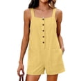 thumbnail image 1 of Wovilon Women's Square Neck Button Front Romper with Wide Straps and Patch Pockets, Relaxed Cotton Linen Blend Summer Beach Vacation Casual Outing Wear, 1 of 6