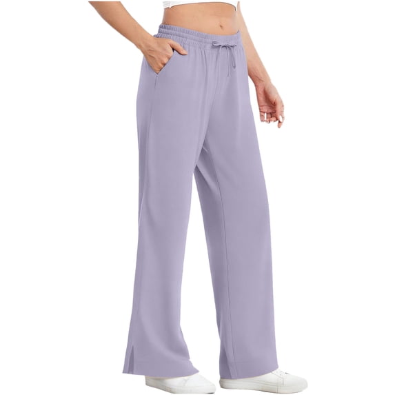 Wovilon Women's UPF 50+ Straight Leg Pants with Drawstring Waist and Side Slit Hem, Relaxed Fit UV Protection Trousers for Summer Beach Travel
