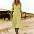 thumbnail image 1 of Wovilon Women's V-Neck Long Sleeve Loose Fit Maxi Dress, Relaxed Solid Color Midi Tunic with Flowy Drape for Spring Fall Casual Vacation Outings and Daily Wear, 1 of 7