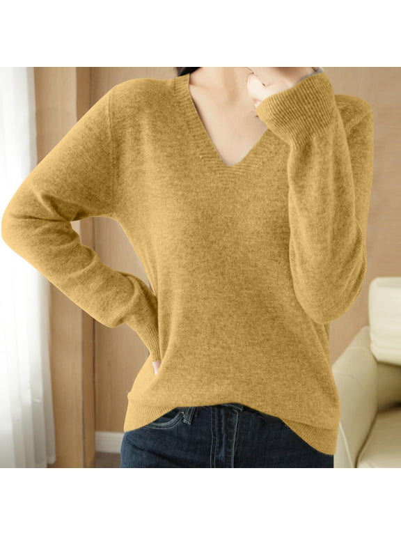 Women's V-Neck Sweater, Long Sleeve Knit Pullover Top, Stretch Nylon Blend Casual Layering Shirt for Fall, Winter and Everyday Wear