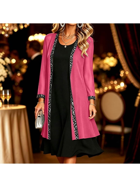 Womens Chiffon Cardigan Open Front Sequin Trim Long Sleeve Duster Evening Cover Up Wedding Party Dressy Sheer Loose Fit Solid Color