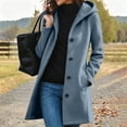 thumbnail image 1 of Wovilon Womens Hooded Wool Coat Mid Length Single Breasted Button Front Long Sleeve Warm Winter Outerwear with Pockets Solid Color Fall Clothes, 1 of 7