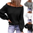 thumbnail image 1 of Wovilon Womens Oversized Off The Shoulder Tops Long Sleeve Waffle Knit Shirt O Neck Pullover Sweater, 1 of 5